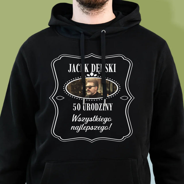 Zdjęcie I Podpis: 50 Urodziny Wszystkiego Najlepszego - Bluza Męska Z Kapturem