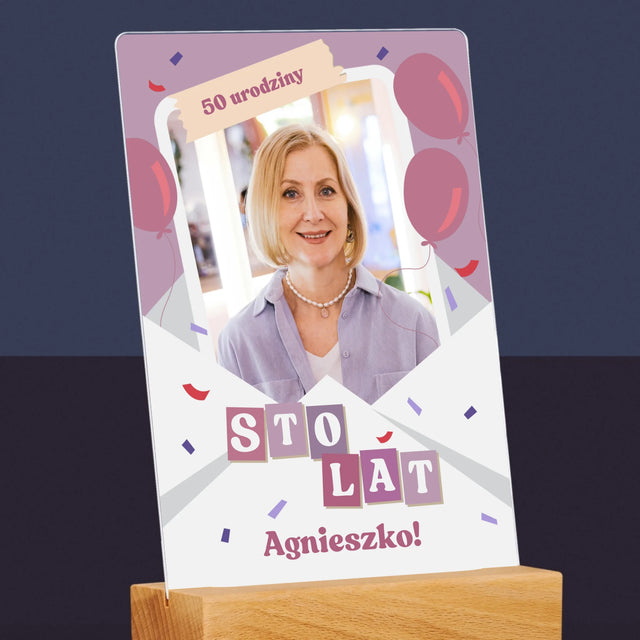 Zdjęcie I Podpis: 50 Urodziny Balony - Wydruk Na Szkle Akrylowym