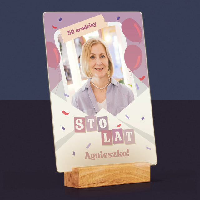 Zdjęcie I Podpis: 50 Urodziny Balony - Wydruk Na Szkle Akrylowym