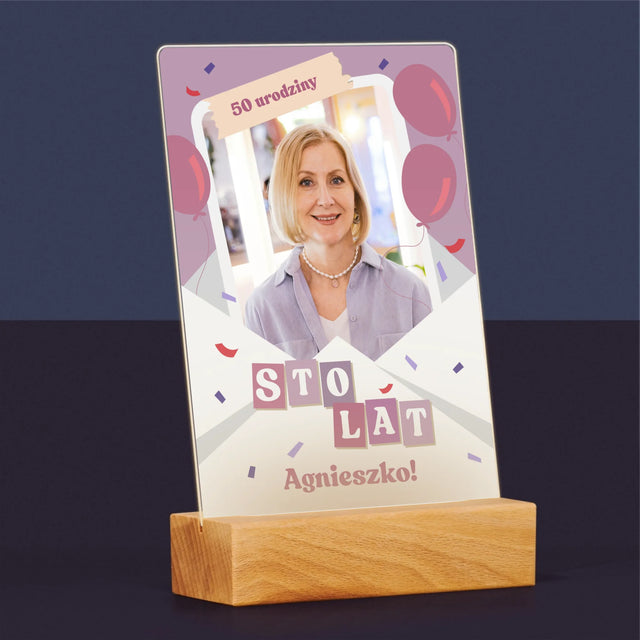 Zdjęcie I Podpis: 50 Urodziny Balony - Wydruk Na Szkle Akrylowym