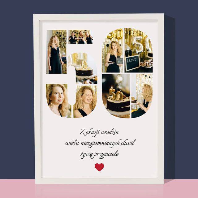 Kształt Ze Zdjęć: 50 Urodziny Życzenia - Wydruk Obramowany