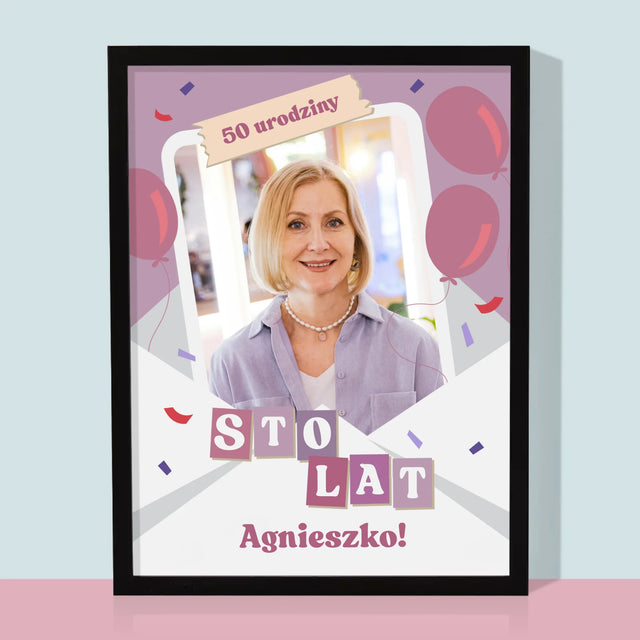 Zdjęcie I Podpis: 50 Urodziny Balony - Wydruk Obramowany