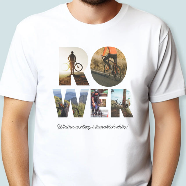 Słowo Ze Zdjęć: Rower - Koszulka Męska z Nadrukiem