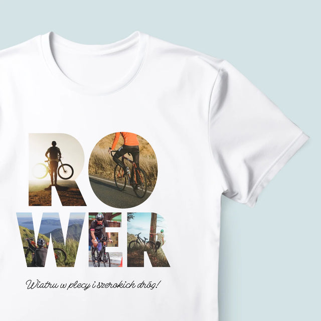 Słowo Ze Zdjęć: Rower - Koszulka Męska z Nadrukiem