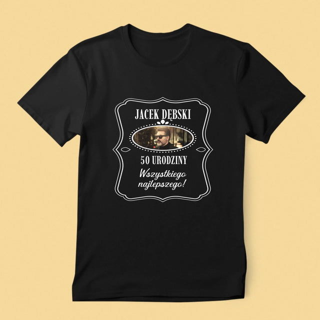 Zdjęcie I Podpis: 50 Urodziny Wszystkiego Najlepszego - Koszulka Męska z Nadrukiem