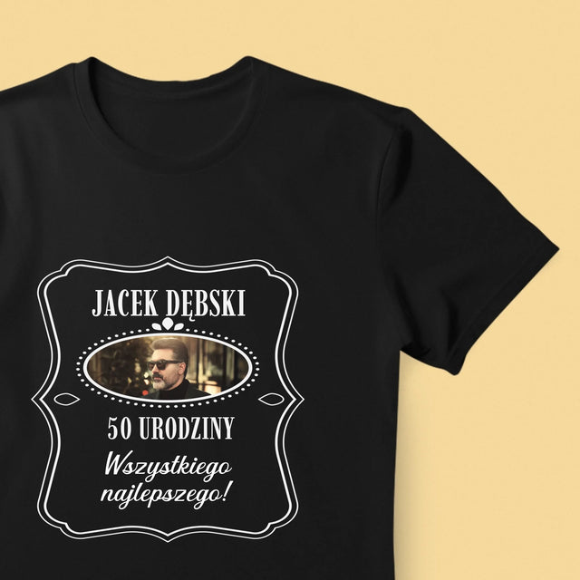 Zdjęcie I Podpis: 50 Urodziny Wszystkiego Najlepszego - Koszulka Męska z Nadrukiem