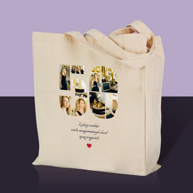 Kształt Ze Zdjęć: 50 Urodziny Życzenia - Torba Płócienna z Nadrukiem