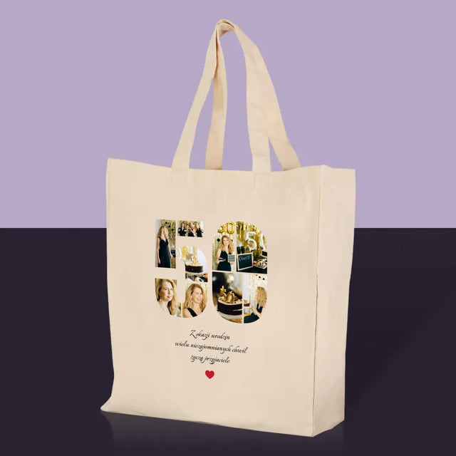 Kształt Ze Zdjęć: 50 Urodziny Życzenia - Torba Płócienna z Nadrukiem