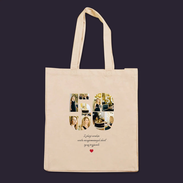 Kształt Ze Zdjęć: 50 Urodziny Życzenia - Torba Płócienna z Nadrukiem