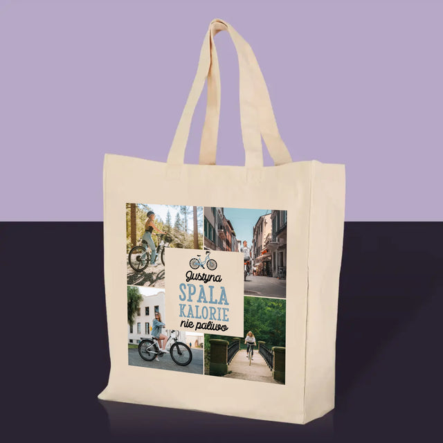 Fotokolaż: Spala Kalorie, Nie Paliwo - Torba Płócienna z Nadrukiem