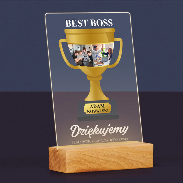 Fotokolaż: Best Boss Puchar - Wydruk Na Szkle Akrylowym