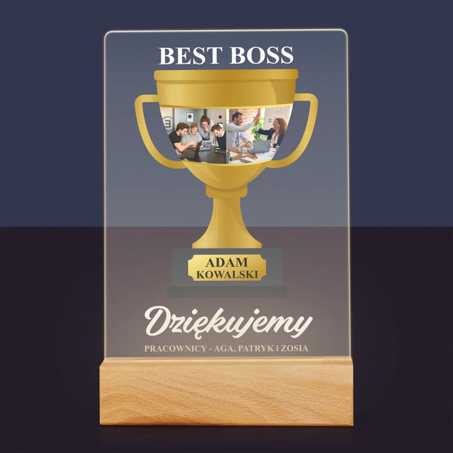 Fotokolaż: Best Boss Puchar - Wydruk Na Szkle Akrylowym