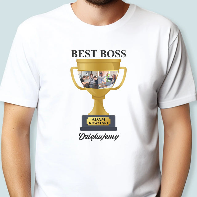 Fotokolaż: Best Boss Puchar - Koszulka Męska z Nadrukiem