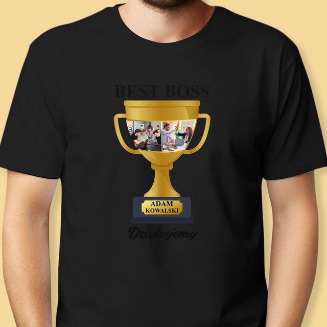 Fotokolaż: Best Boss Puchar - Koszulka Męska z Nadrukiem