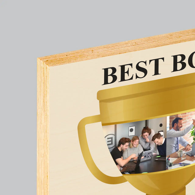 Fotokolaż: Best Boss Puchar - Wydruk Na Drewnie