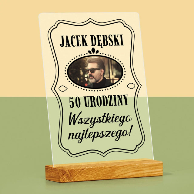Zdjęcie I Podpis: 50 Urodziny Wszystkiego Najlepszego - Wydruk Na Szkle Akrylowym