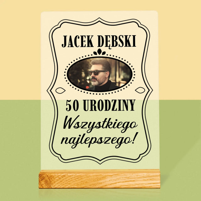 Zdjęcie I Podpis: 50 Urodziny Wszystkiego Najlepszego - Wydruk Na Szkle Akrylowym