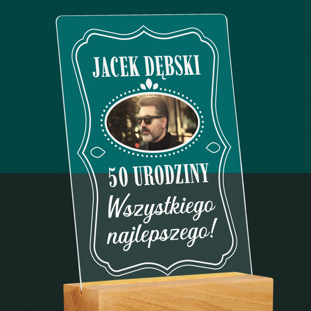 Zdjęcie I Podpis: 50 Urodziny Wszystkiego Najlepszego - Wydruk Na Szkle Akrylowym