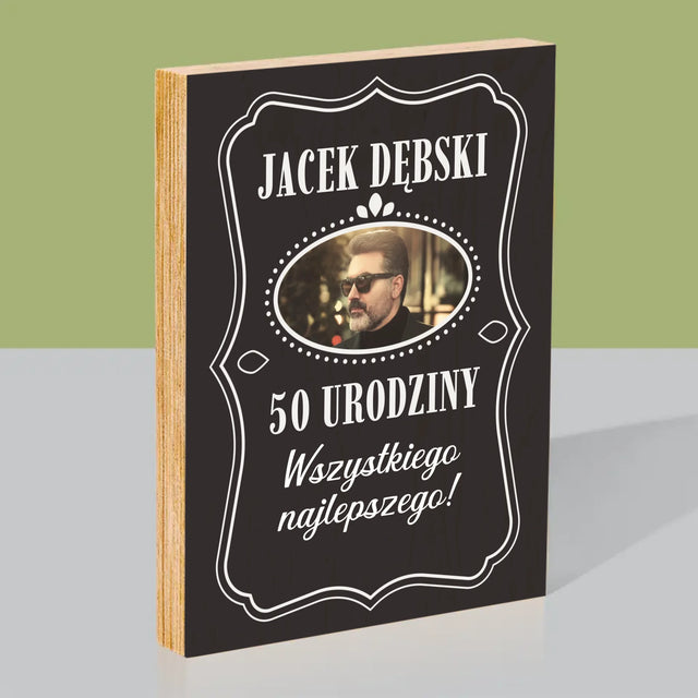 Zdjęcie I Podpis: 50 Urodziny Wszystkiego Najlepszego - Wydruk Na Drewnie