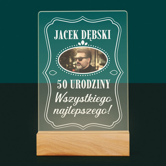 Zdjęcie I Podpis: 50 Urodziny Wszystkiego Najlepszego - Wydruk Na Szkle Akrylowym