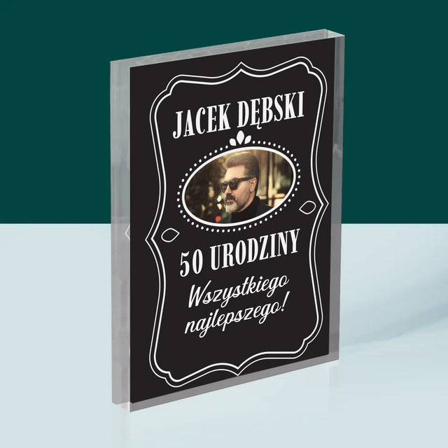 Zdjęcie I Podpis: 50 Urodziny Wszystkiego Najlepszego - Blok Akrylowy z Nadrukiem