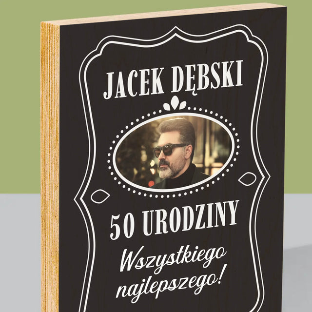 Zdjęcie I Podpis: 50 Urodziny Wszystkiego Najlepszego - Wydruk Na Drewnie
