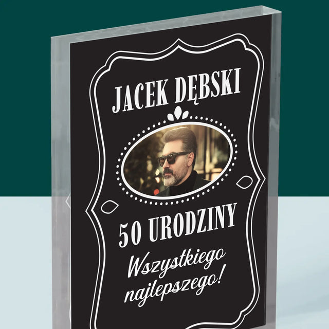 Zdjęcie I Podpis: 50 Urodziny Wszystkiego Najlepszego - Blok Akrylowy z Nadrukiem