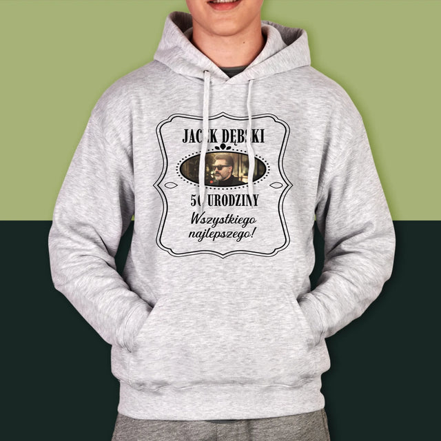 Zdjęcie I Podpis: 50 Urodziny Wszystkiego Najlepszego - Bluza Męska Z Kapturem