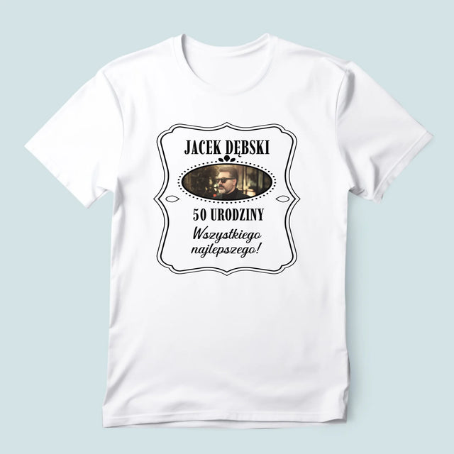 Zdjęcie I Podpis: 50 Urodziny Wszystkiego Najlepszego - Koszulka Męska z Nadrukiem