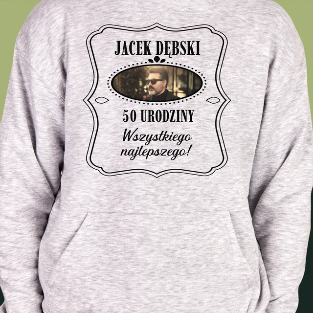 Zdjęcie I Podpis: 50 Urodziny Wszystkiego Najlepszego - Bluza Męska Z Kapturem