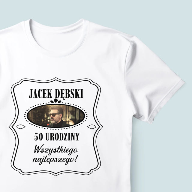 Zdjęcie I Podpis: 50 Urodziny Wszystkiego Najlepszego - Koszulka Męska z Nadrukiem