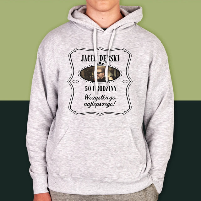 Zdjęcie I Podpis: 50 Urodziny Wszystkiego Najlepszego - Bluza Męska Z Kapturem