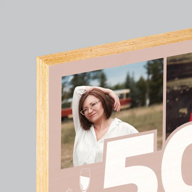 Fotokolaż: 50 Kieliszki - Wydruk Na Drewnie