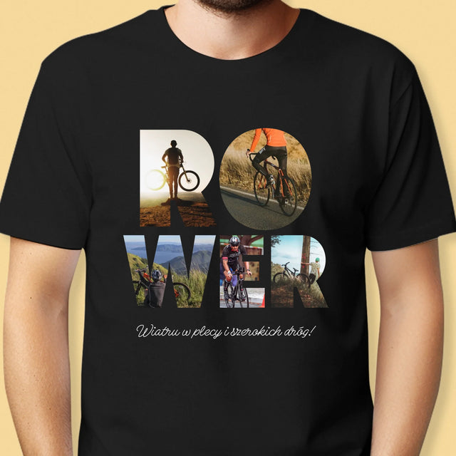Słowo Ze Zdjęć: Rower - Koszulka Męska z Nadrukiem