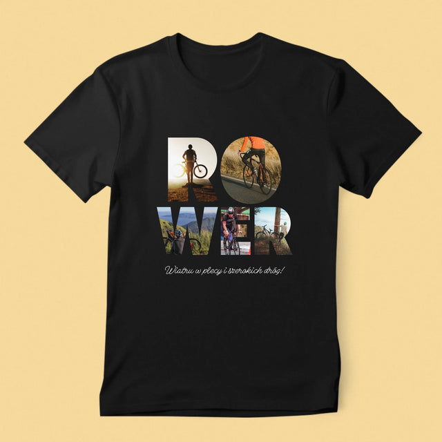 Słowo Ze Zdjęć: Rower - Koszulka Męska z Nadrukiem