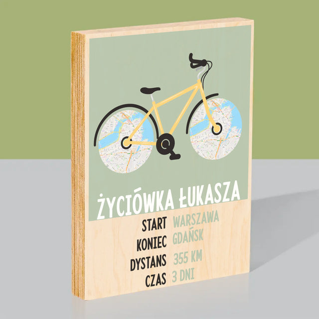 Mapa Miasta: Rowerowa Życiówka - Wydruk Na Drewnie