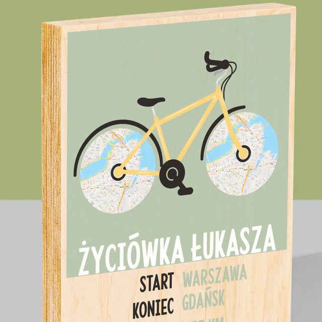 Mapa Miasta: Rowerowa Życiówka - Wydruk Na Drewnie