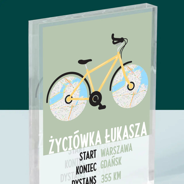 Mapa Miasta: Rowerowa Życiówka - Blok Akrylowy z Nadrukiem