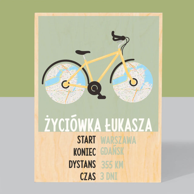 Mapa Miasta: Rowerowa Życiówka - Wydruk Na Drewnie