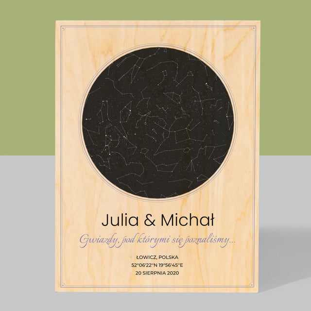 Mapa Gwiazd: Pod Gwiazdami - Wydruk Na Drewnie