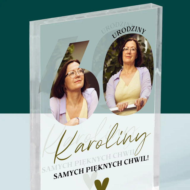 Słowo Ze Zdjęć: 60 Urodziny Samych Pięknych Chwil - Blok Akrylowy z Nadrukiem