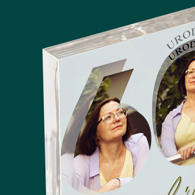 Słowo Ze Zdjęć: 60 Urodziny Samych Pięknych Chwil - Blok Akrylowy z Nadrukiem