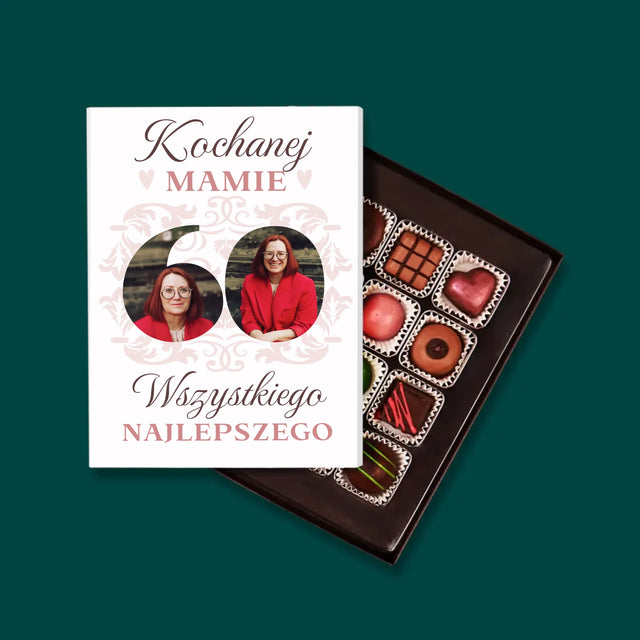 Słowo Ze Zdjęć: Kochanej Mamie z Okazji 60 Urodzin - Personalizowane Praliny