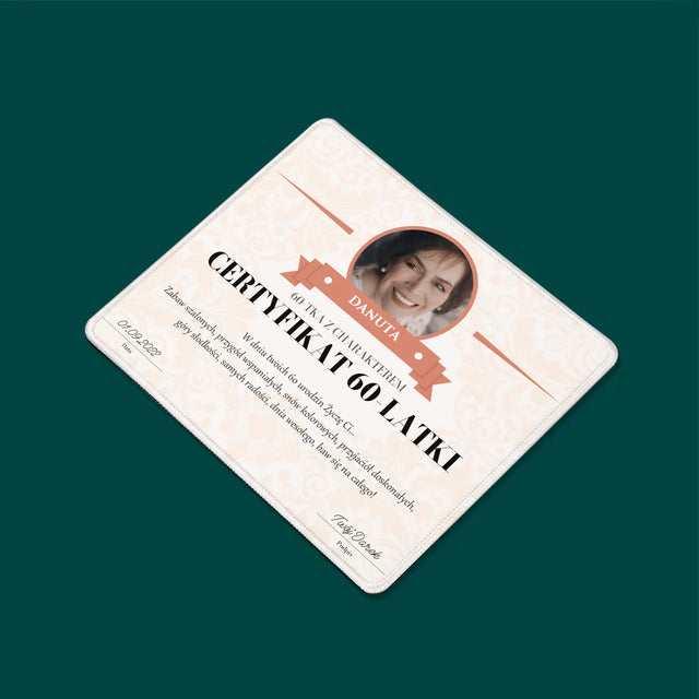 Certyfkat: Certyfikat 60-Latki - Podkładka Pod Myszkę