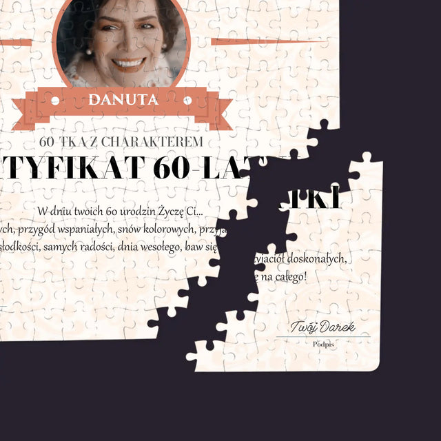 Certyfkat: Certyfikat 60-Latki - Personalizowane Puzzle