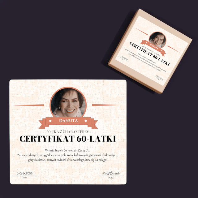 Certyfkat: Certyfikat 60-Latki - Personalizowane Puzzle