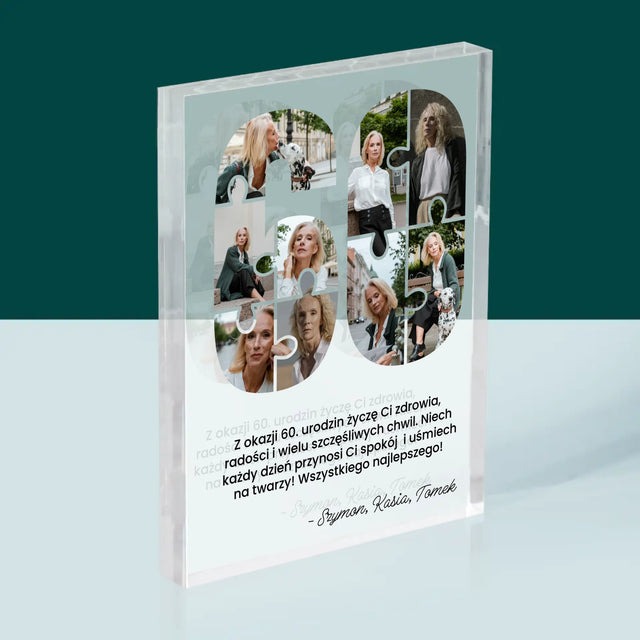 Kształt Ze Zdjęć: 60 Urodziny Puzzle - Blok Akrylowy z Nadrukiem