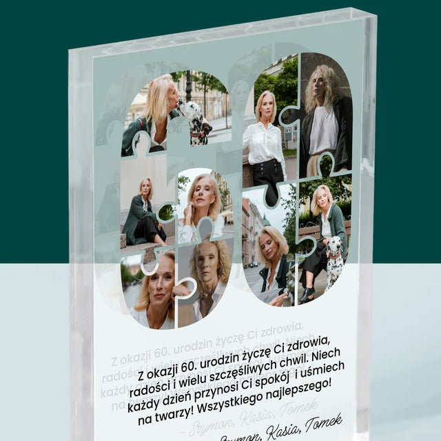 Kształt Ze Zdjęć: 60 Urodziny Puzzle - Blok Akrylowy z Nadrukiem