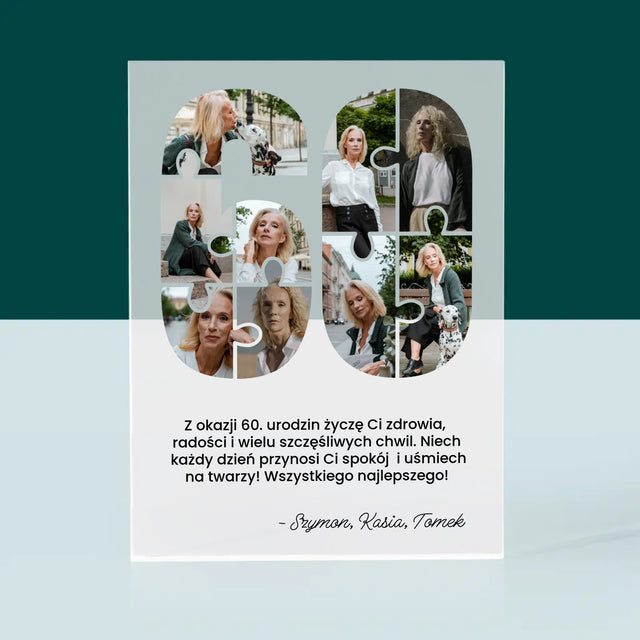 Kształt Ze Zdjęć: 60 Urodziny Puzzle - Blok Akrylowy z Nadrukiem