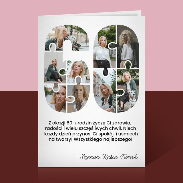 Kształt Ze Zdjęć: 60 Urodziny Puzzle - Kartka z Życzeniami